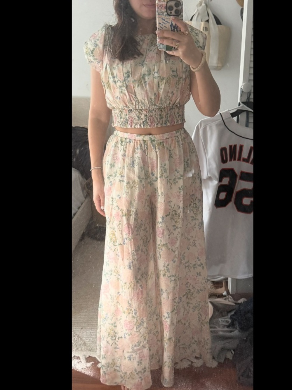 Floral Smocked Crop Top & Wide-Leg pants
